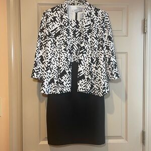 Kasper‎ Black/White Sleeveless Dress w/Abstract Matching Jacket, Size 2P and 4P